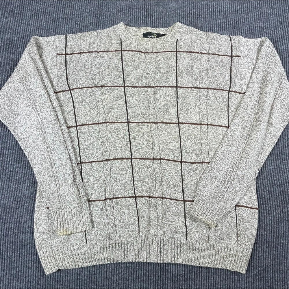 VTG Studio Bill‎ Blass Sweater Mens 2XL XXL Tall Beige Striped Pullover Comfort